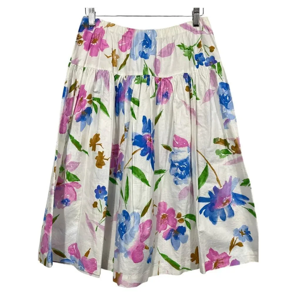Vintage Women’s Watercolor Long Skirt / Size-12P